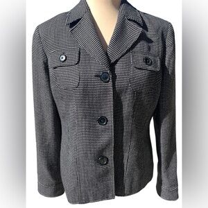Jones New York Polka Dot Lined Black White Button Up Blazer Women’s Size 12P